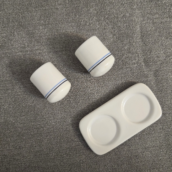 Vtg Northwest Airlines Mini Salt Pepper Set Tray Porcelain Blue Stripes - Picture 2 of 8